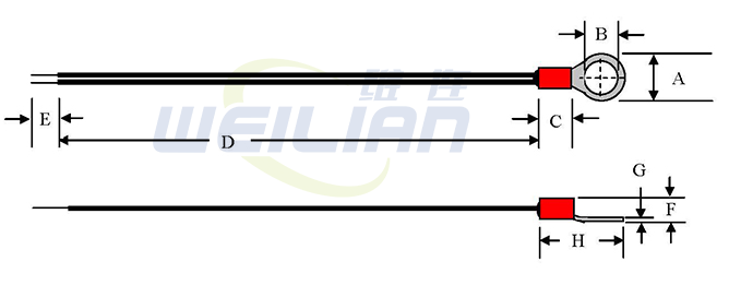 鋰離子電池端子溫度傳感器尺寸圖 維連溫度傳感器