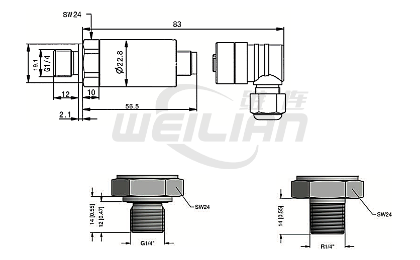 緊湊型壓力變送器PM-P201 外形尺寸 維連壓力傳感器