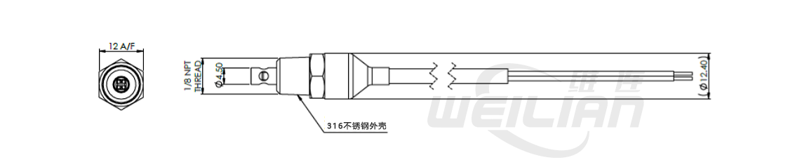 汽車測(cè)溫溫度傳感器 抗沖擊高振動(dòng)pt100溫度探頭 尺寸圖 維連溫度傳感器